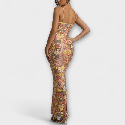 Nadine - Maxi-Kleid mit floralen Pailletten im 80er-Jahre-Stil
