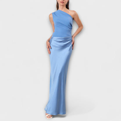 Theres - Elegantes Ein-Schulter Falten Maxikleid 