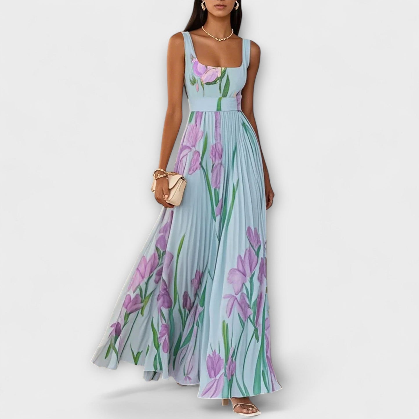 Jenny - Gefaltetes florales Chiffon Maxikleid 
