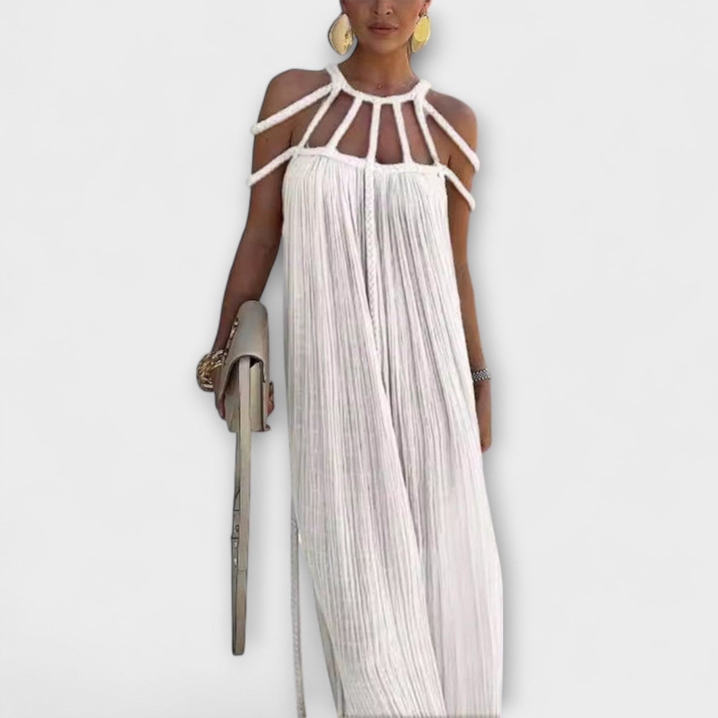 Helmine - Ein schickes Maxikleid aus Mischgewebe mit drapierten Zöpfen 