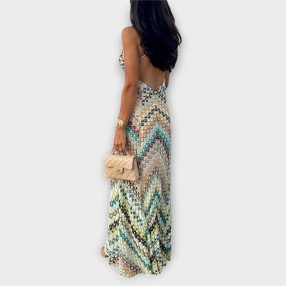Patricia - Missoni Buntes Fischgrätenmuster Maxikleid 