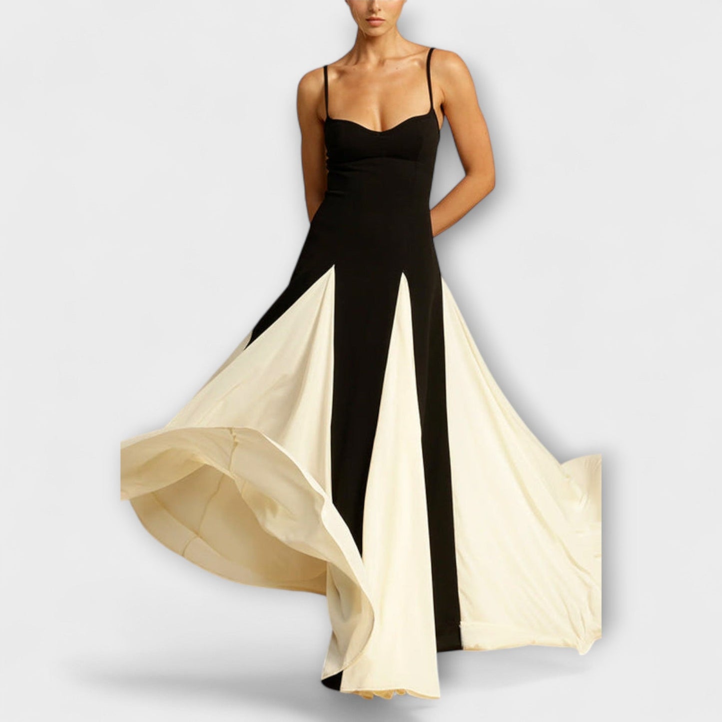 Mona - Klassische Eleganz A-Linie Maxikleid mit Tüllpanelen