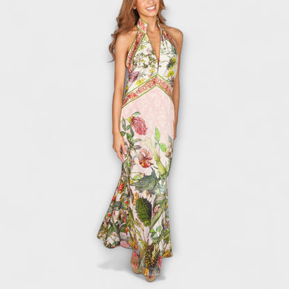 Ruth – Blumenmuster, lockeres Offenes Rücken-Maxikleid