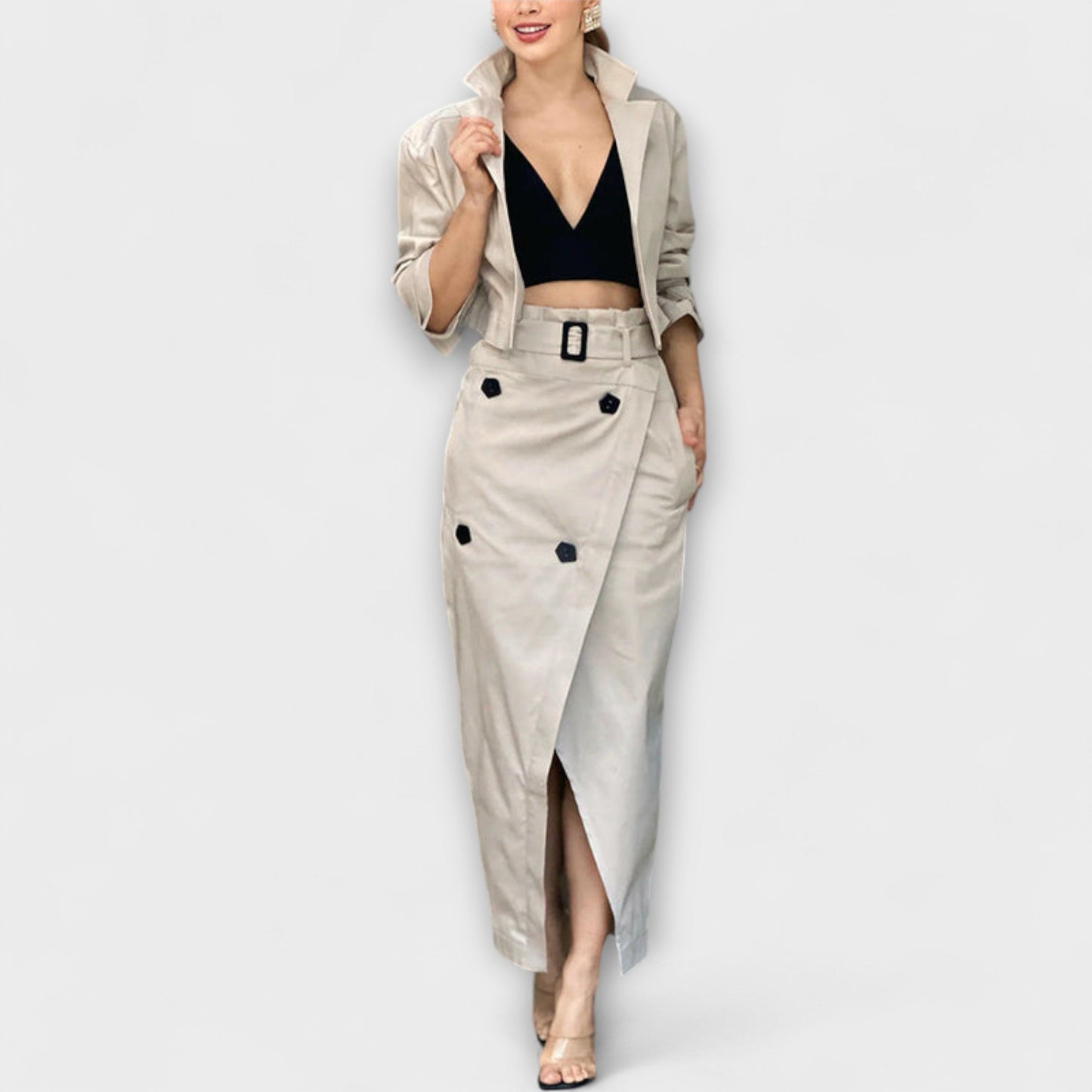 Tilde – Elegantes Set aus Jacke und Midi-Rock mit Taschen
