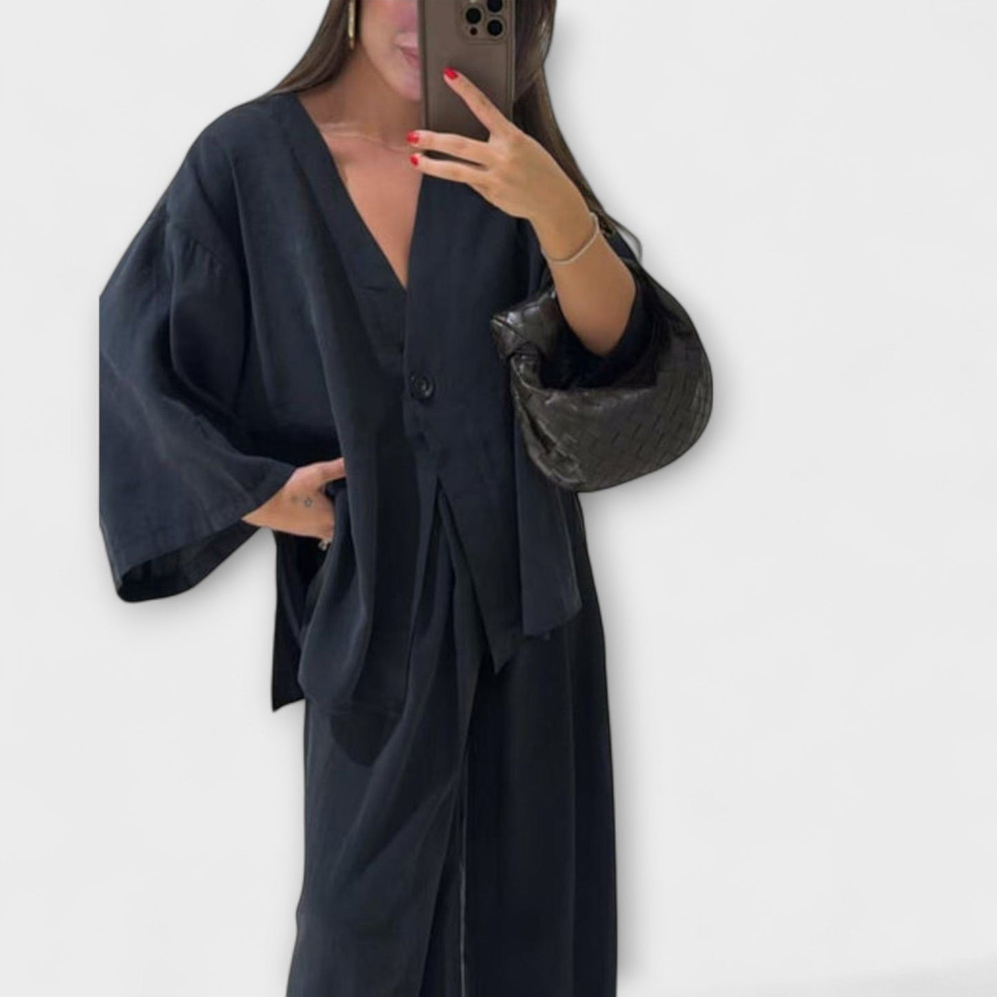 Roswitha – Lässiges V-Ausschnitt-Set mit Hose