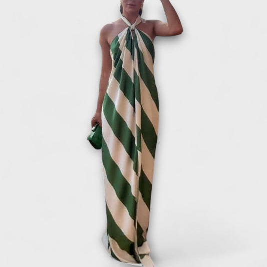 Antje - Streifenmuster Halter Rückenfreies Maxikleid 
