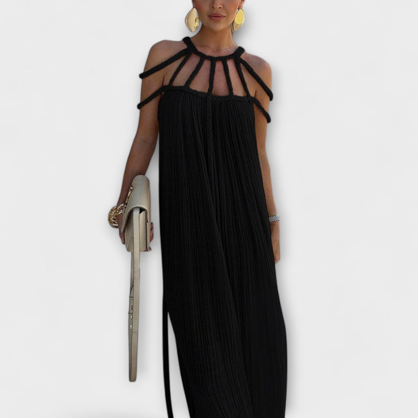Helmine - Ein schickes Maxikleid aus Mischgewebe mit drapierten Zöpfen 
