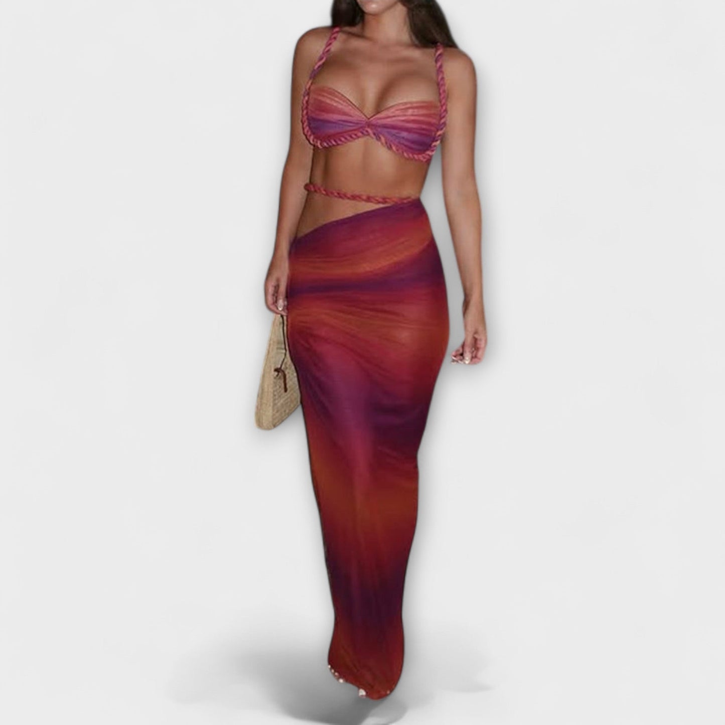 Minka – Stylishes Ombre-Zopfset mit Crop Top &amp; Überrock 