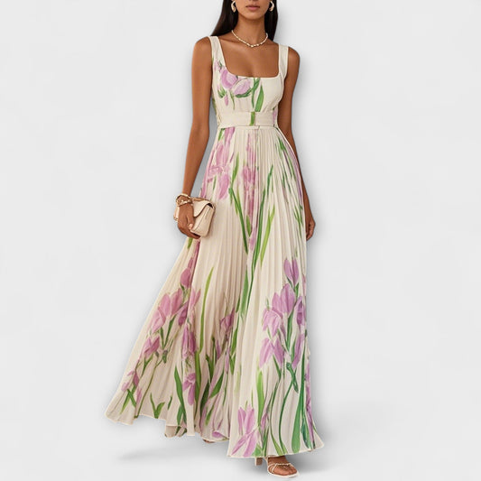 Jenny - Gefaltetes florales Chiffon Maxikleid 