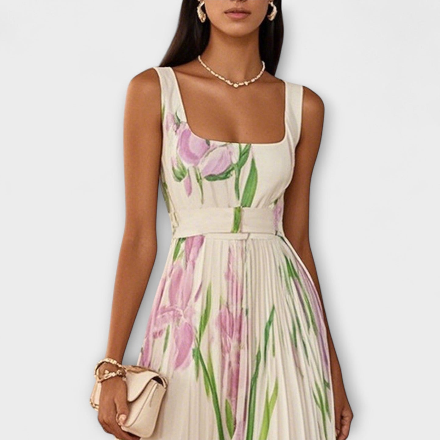 Jenny - Gefaltetes florales Chiffon Maxikleid 