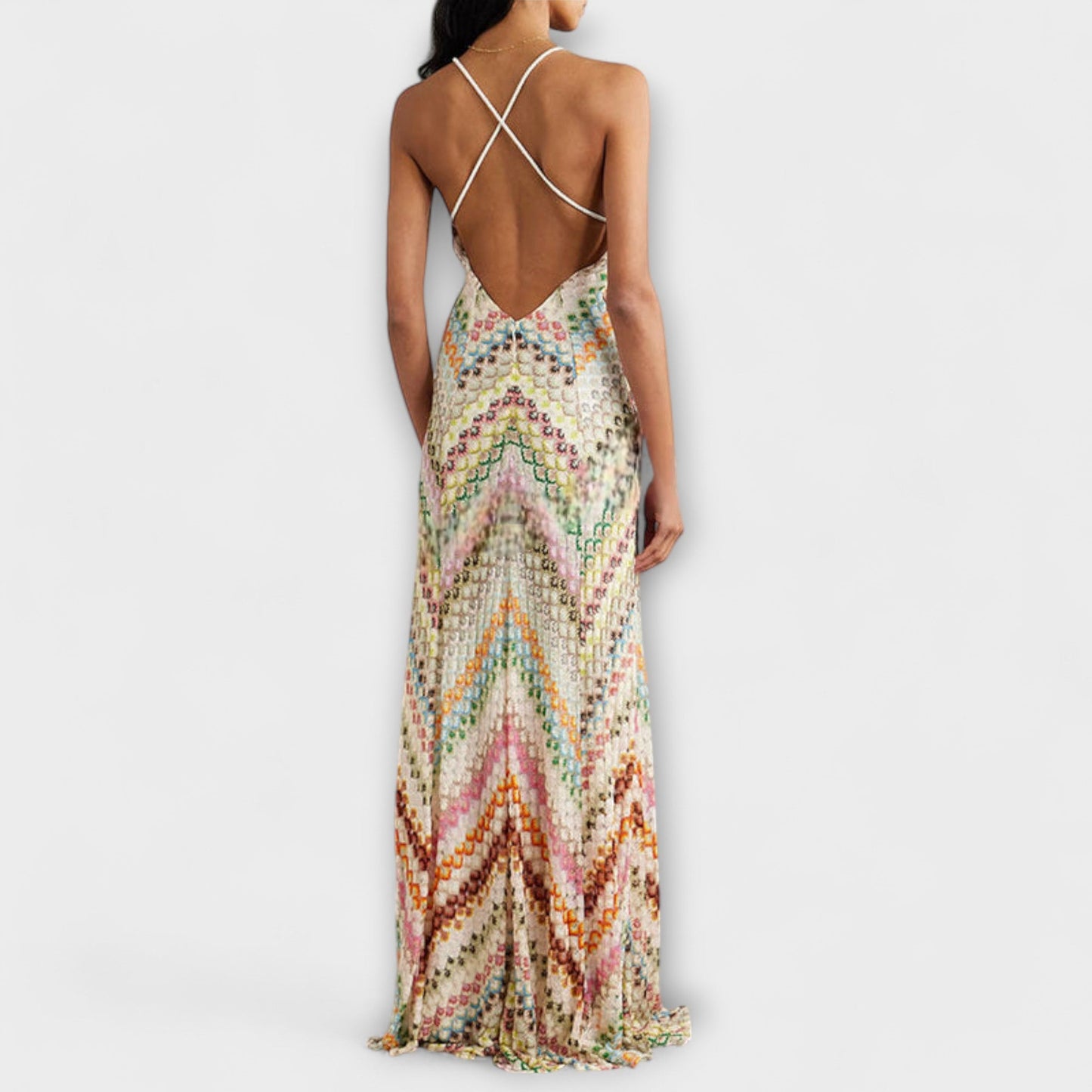 Patricia - Missoni Buntes Fischgrätenmuster Maxikleid 
