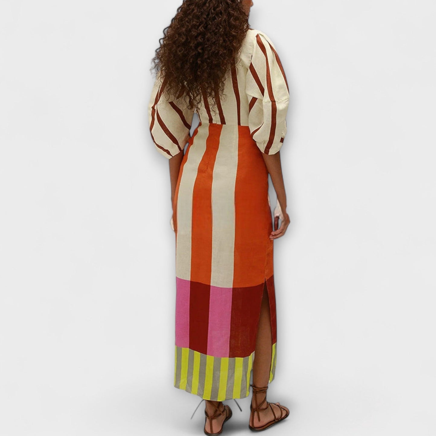 Elina - Maxi-Kleid mit Front-Ausschnitt und Puffärmeln
