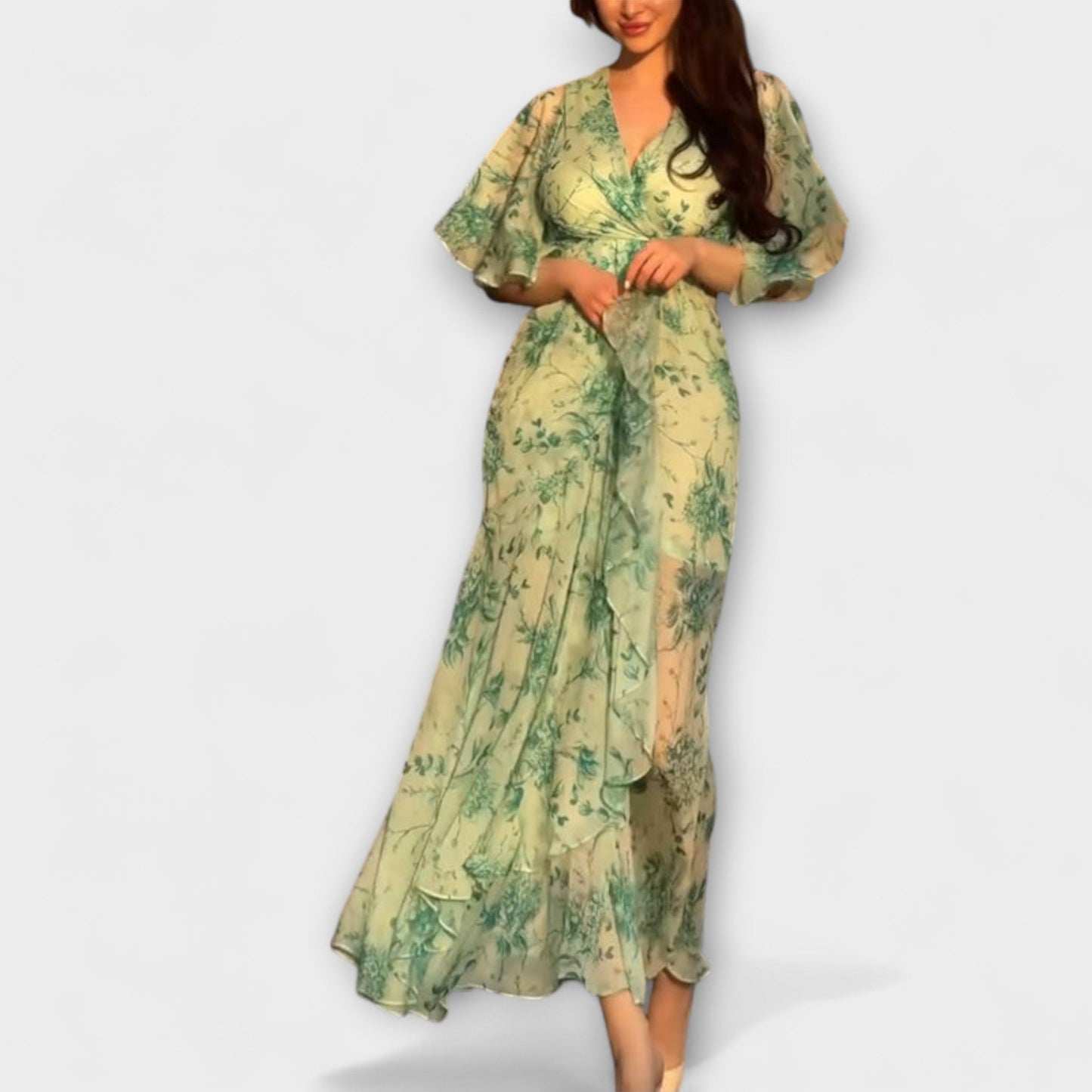 Marlene - Schickes Florales V-Ausschnitt Kleid 