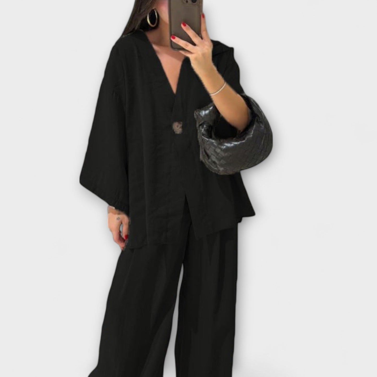 Roswitha – Lässiges V-Ausschnitt-Set mit Hose