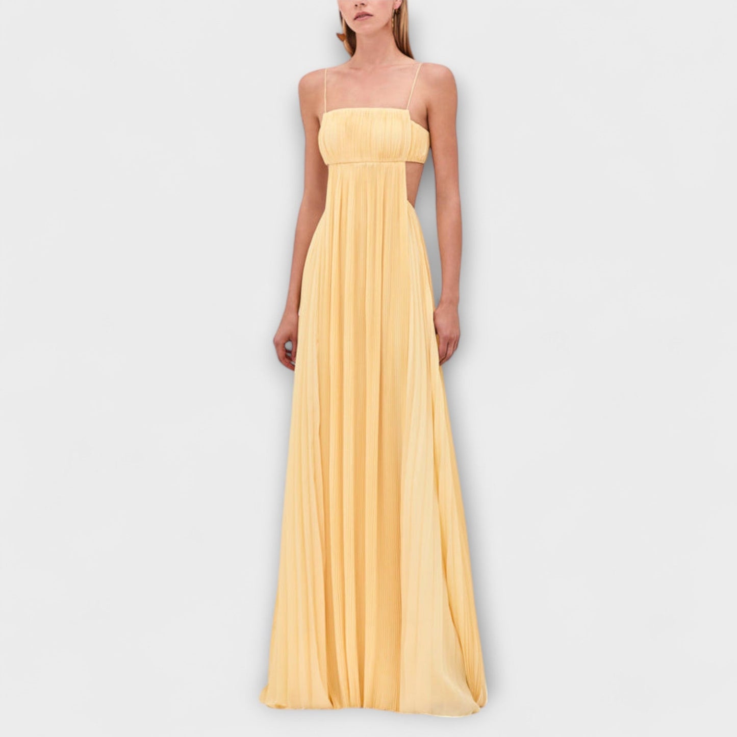 Tamina - Schickes Plissiertes Cutout Fließendes Maxikleid
