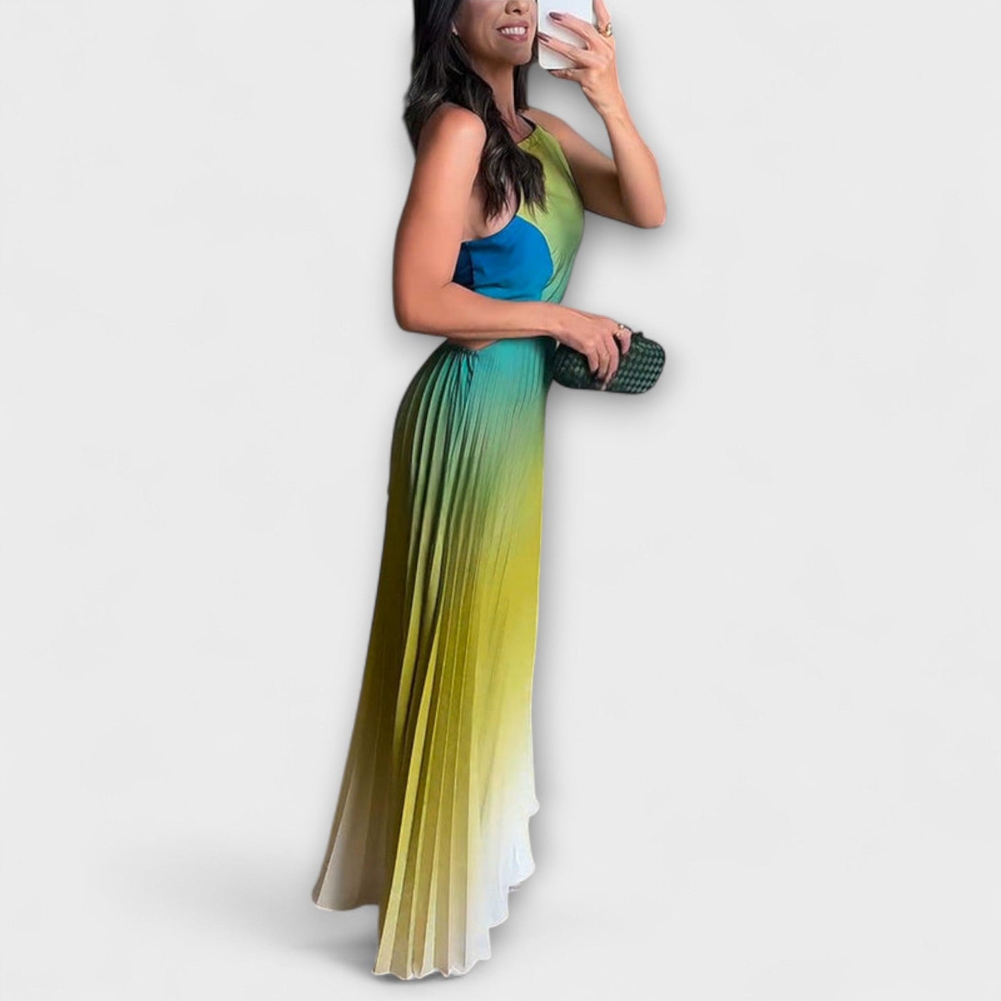 Friedel - Schickes Rückfreies Krawatten-Gradient Faltenmaxikleid 