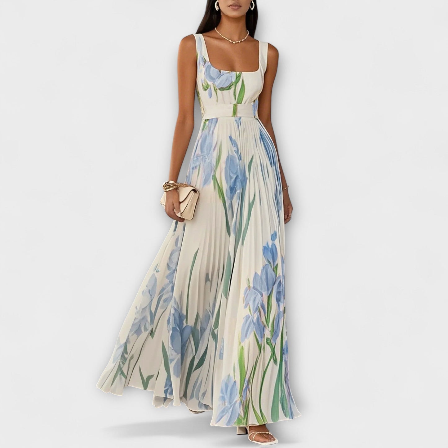Jenny - Gefaltetes florales Chiffon Maxikleid 