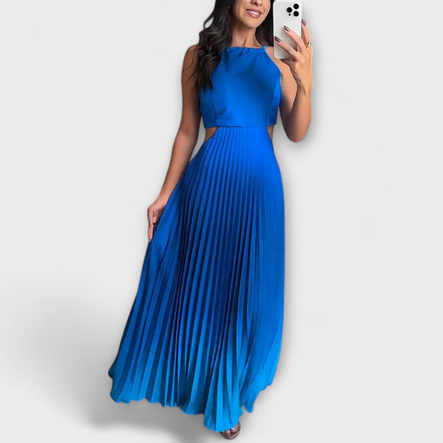 Friedel - Schickes Rückfreies Krawatten-Gradient Faltenmaxikleid 