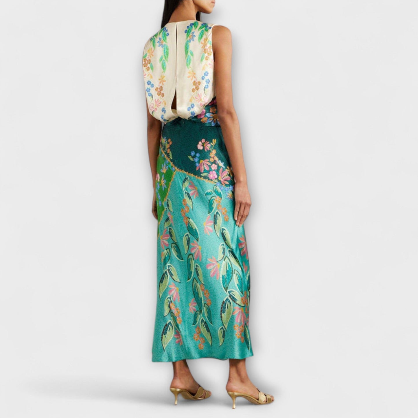 Bianka – Elegantes, verdrehtes, drapiertes Blumen-Maxikleid