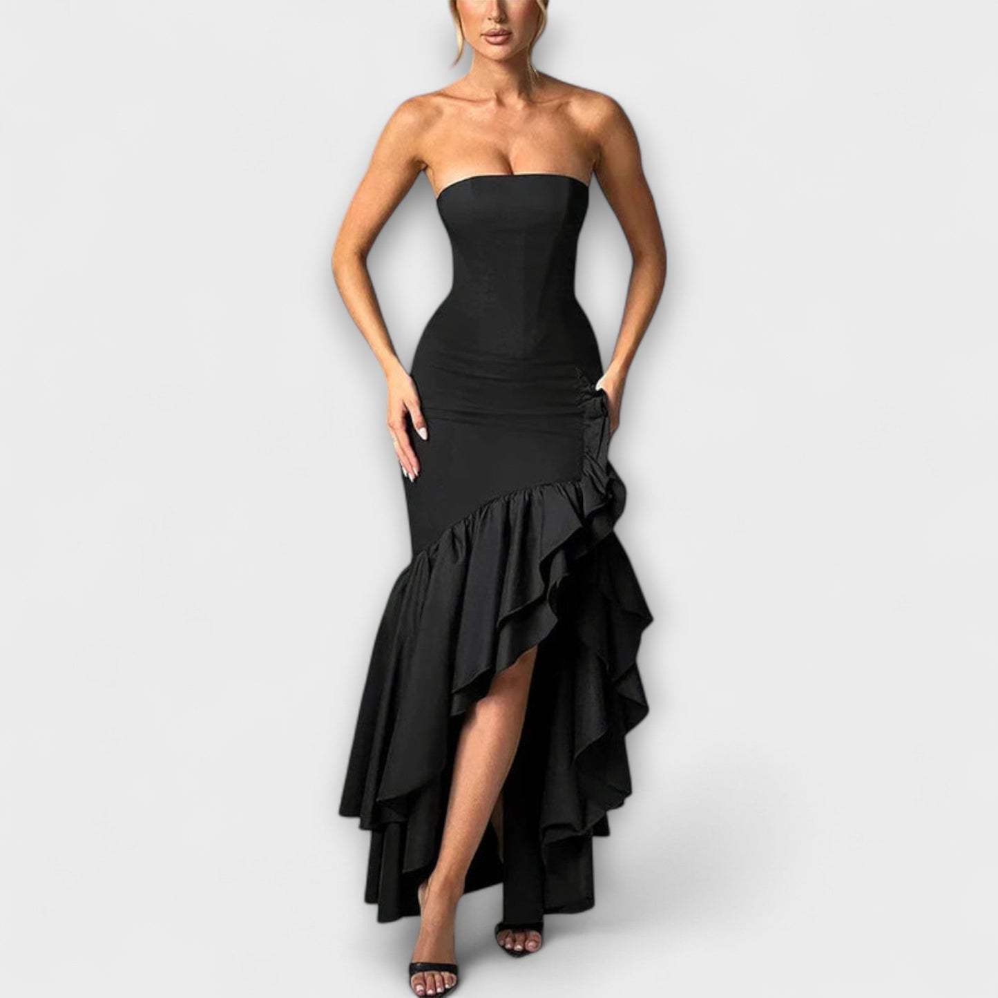 Ulla - Off-Shoulder Slim Fit Maxikleid mit asymmetrischer Taille 
