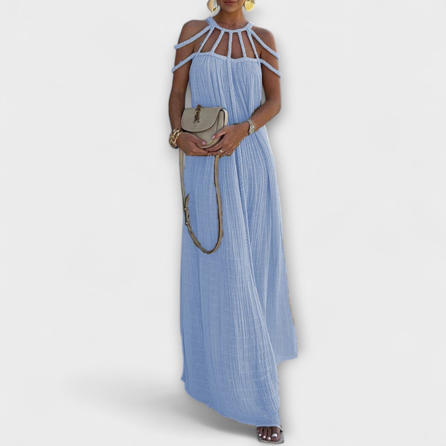 Helmine - Ein schickes Maxikleid aus Mischgewebe mit drapierten Zöpfen 