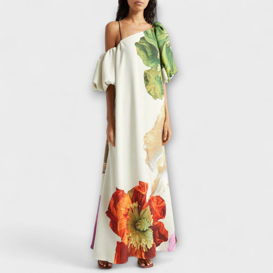 Marie-Luise - Asymmetrisches Blumen-Maxikleid 