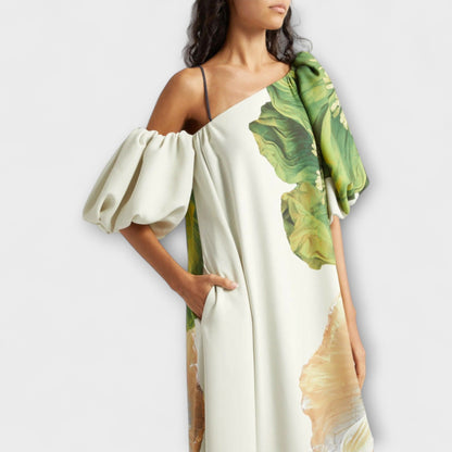 Marie-Luise - Asymmetrisches Blumen-Maxikleid 