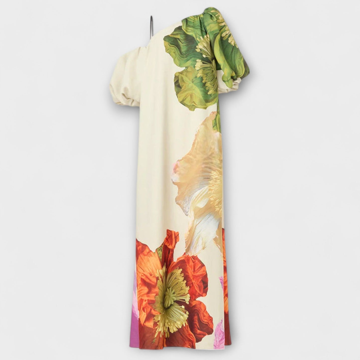 Sabina - Maxikleid mit Blumendruck, schrägem Kragen und Puffärmeln 