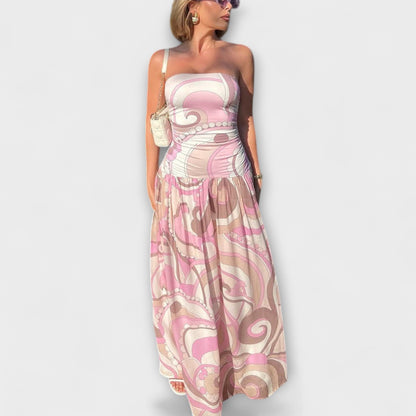 Nora - Atemberaubendes pastellfarbenes schulterfreies Maxikleid 