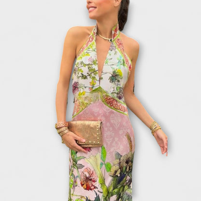 Ruth – Blumenmuster, lockeres Offenes Rücken-Maxikleid