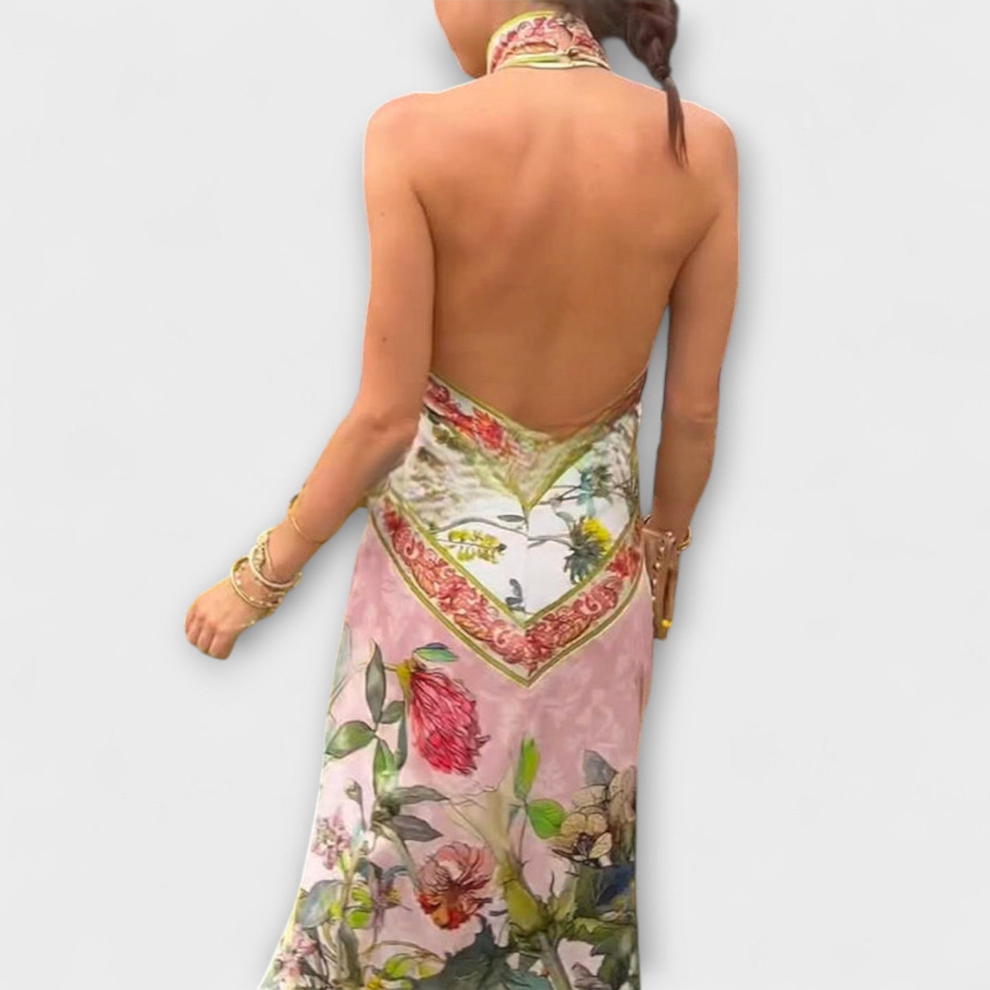 Ruth – Blumenmuster, lockeres Offenes Rücken-Maxikleid