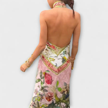 Ruth – Blumenmuster, lockeres Offenes Rücken-Maxikleid