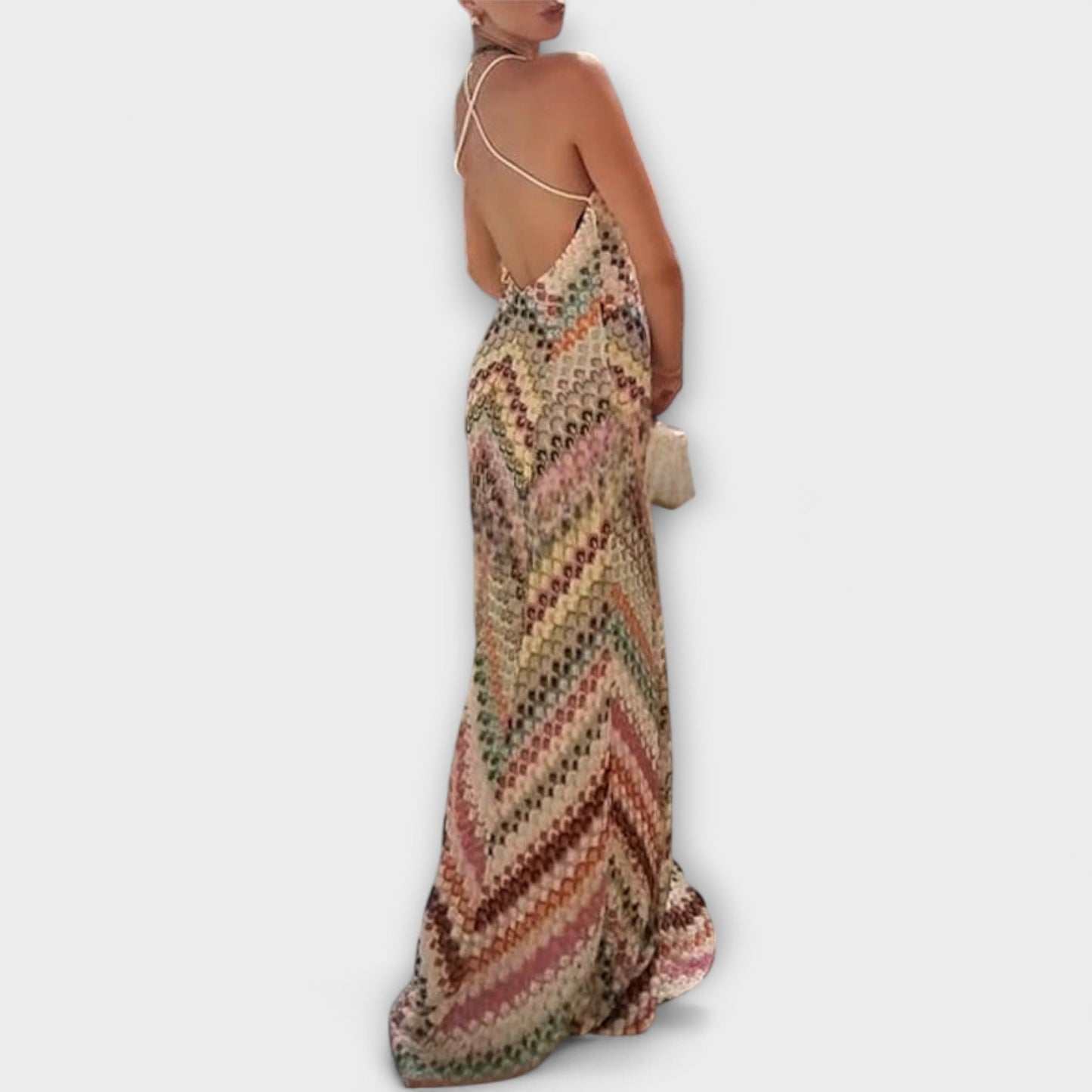 Patricia - Missoni Buntes Fischgrätenmuster Maxikleid 