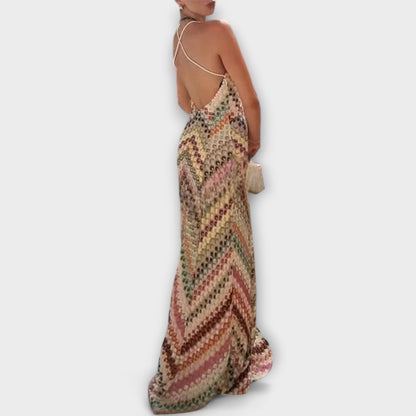 Patricia - Missoni Buntes Fischgrätenmuster Maxikleid 
