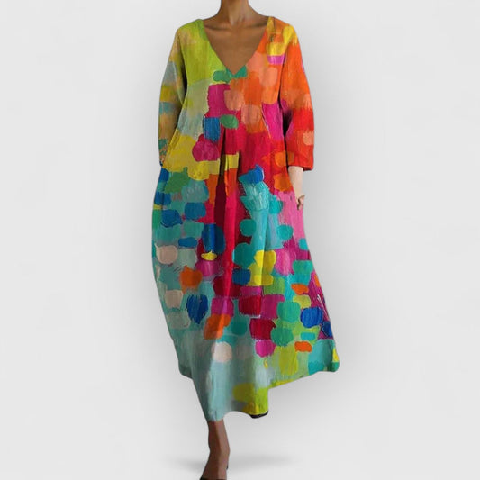 Minna - Buntes V-Ausschnitt Kleid 
