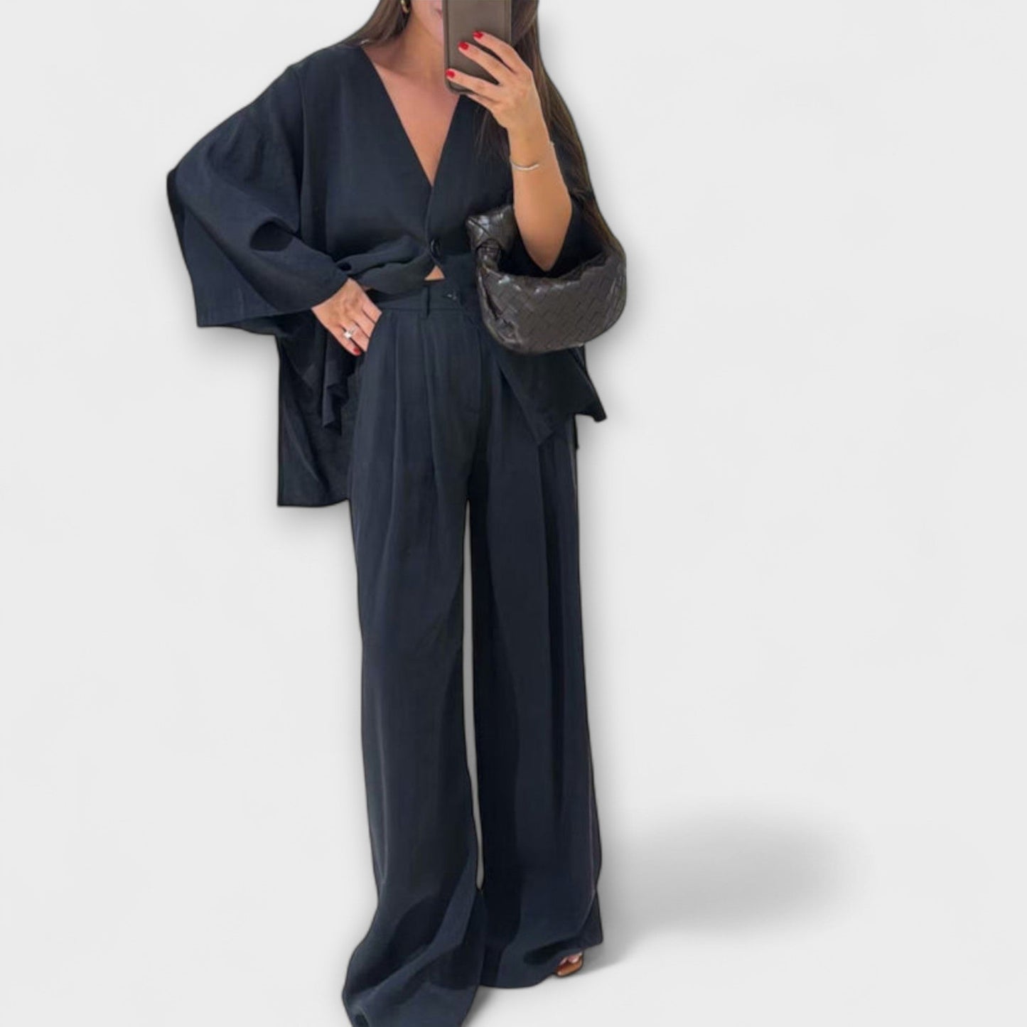 Roswitha – Lässiges V-Ausschnitt-Set mit Hose