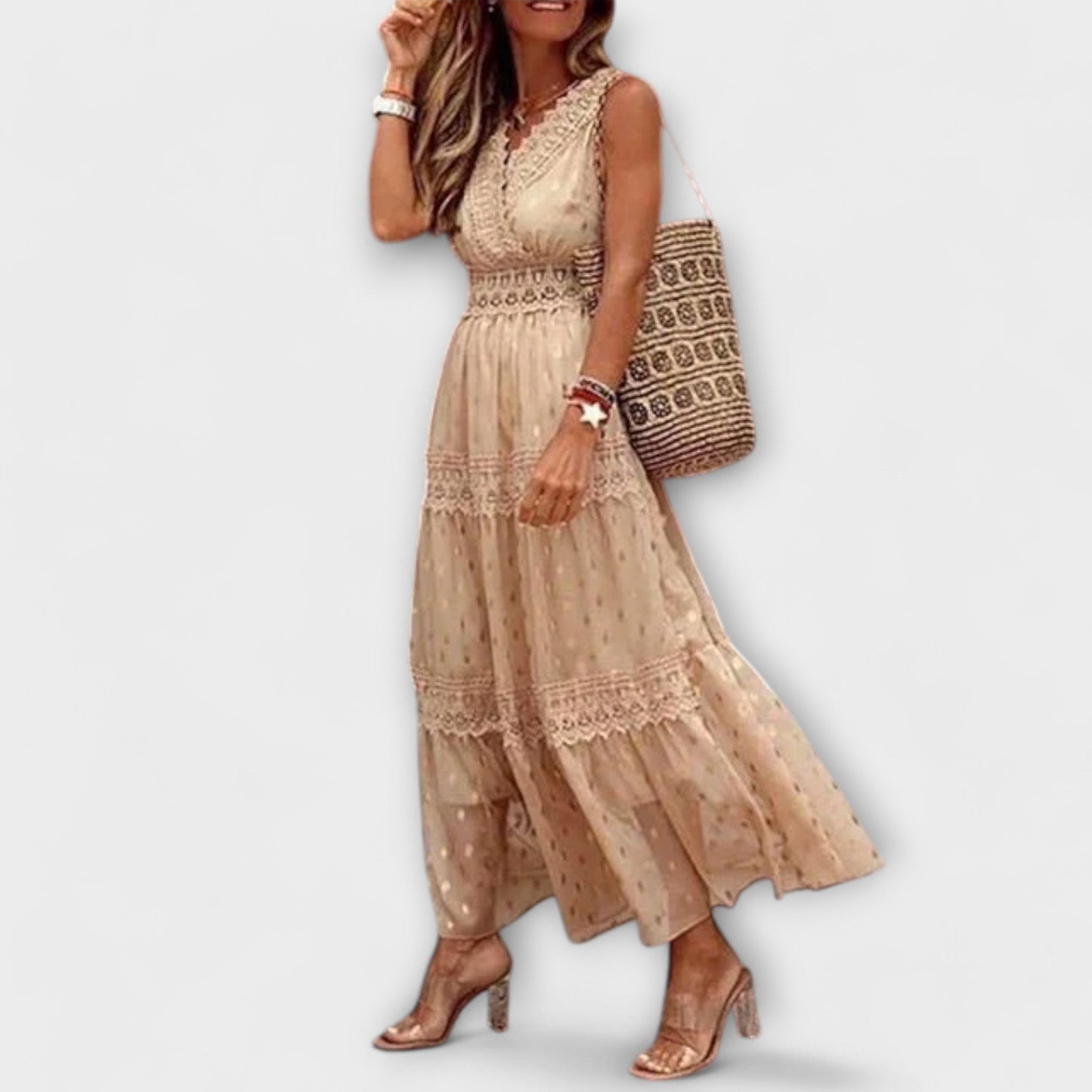Dietlinde - Maxikleid mit Boho-Spitze 