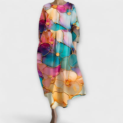 Melinda - Langes, hergestellt aus Kleid mit V-Ausschnitt