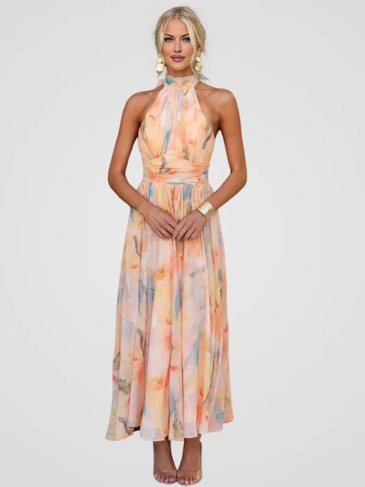 Zarah – Neckholder-Maxikleid mit Aquarell-Print 