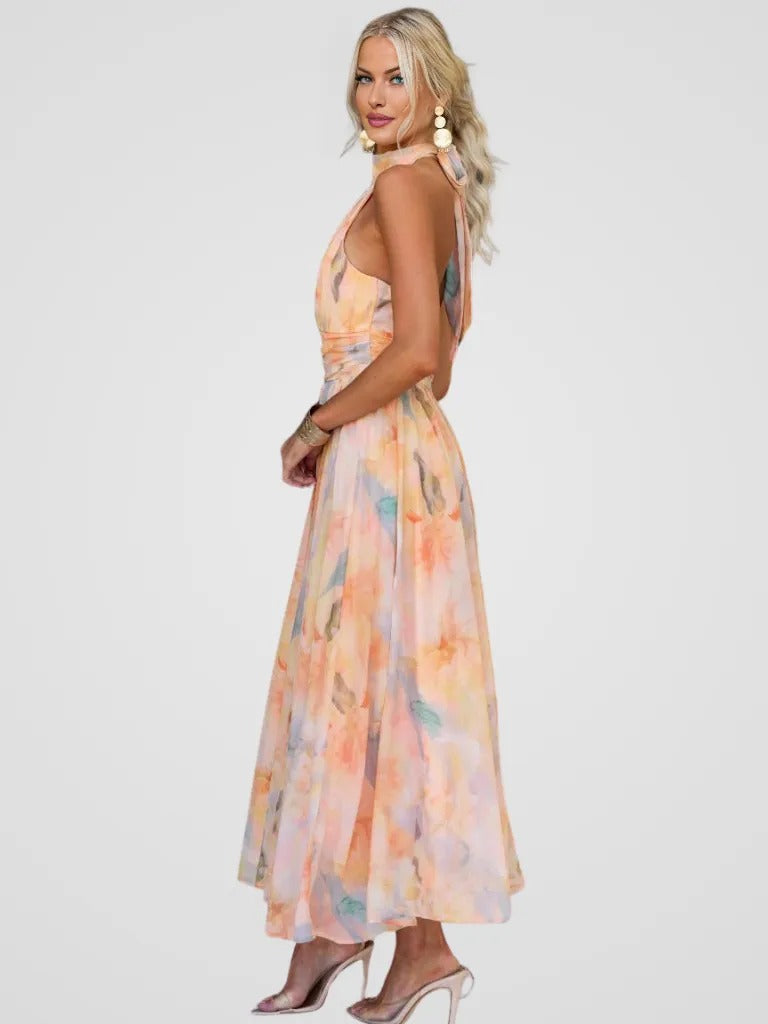 Zarah – Neckholder-Maxikleid mit Aquarell-Print 