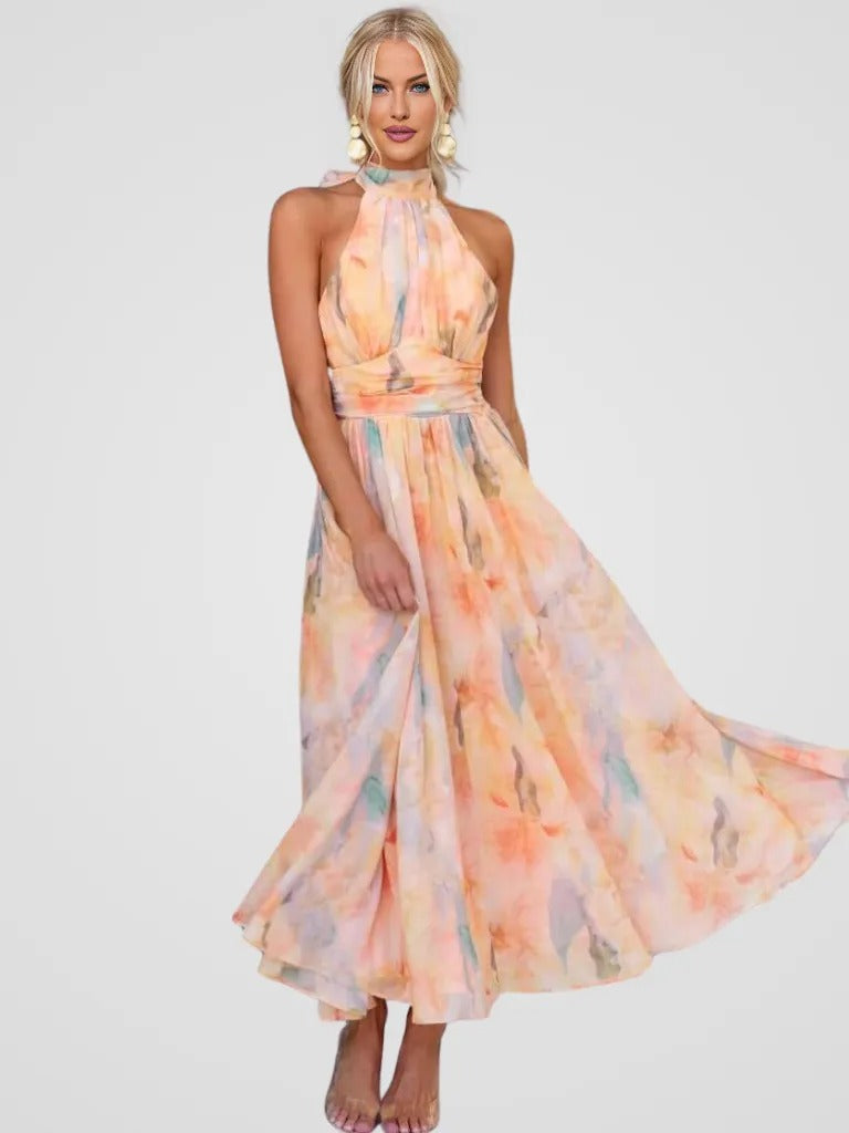 Zarah – Neckholder-Maxikleid mit Aquarell-Print 